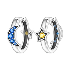Orecchini Pendenti a Cerchio Asimmetrici con Stella e Luna, con Cristalli CZ Blu e Gialli, Stile Celestiale Gotico Vintage Spaziale Trendy e alla <span class=keywords><strong>Moda</strong></span> - Product Image 1