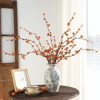 Bunga Plastik Floravital, Tangkai Persimmon Tunggal, Gaya Zen Cina, Dekorasi Ruang Tamu untuk Pernikahan