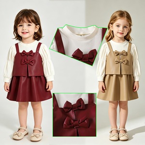 Ensemble robe en <span class=keywords><strong>cuir</strong></span> pour tout-petits, vêtements pour enfants, vêtements pour bébés, vêtements pour filles de 4 à 6 ans, tenues assorties pour filles en bas âge - Product Image 2