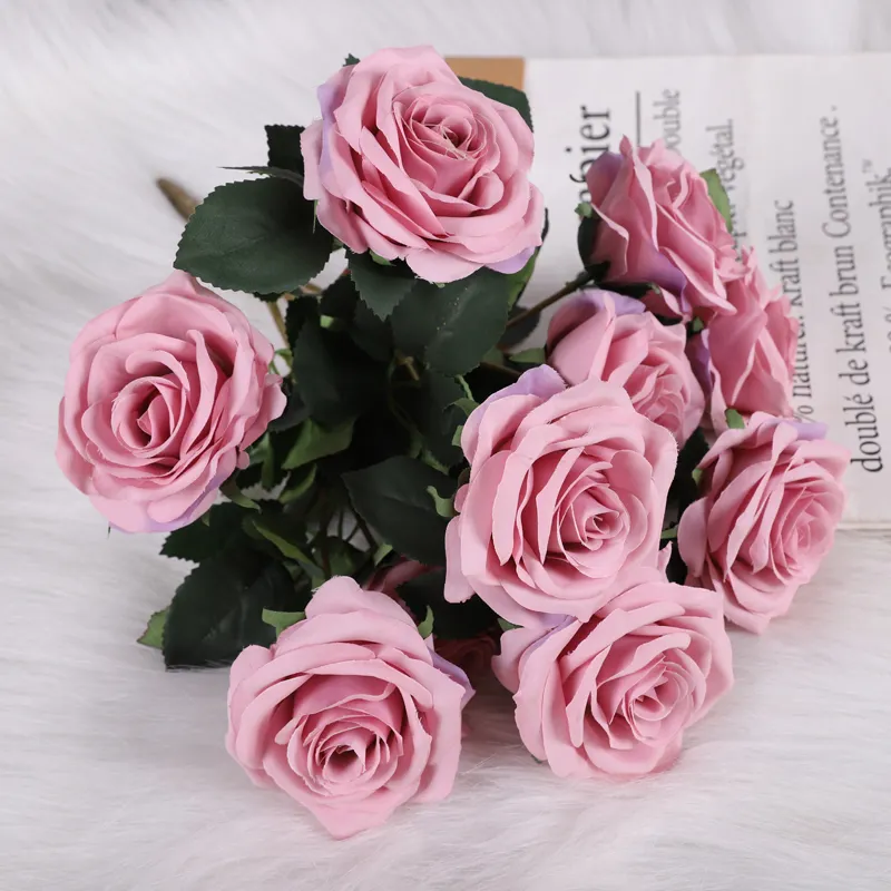 Шелковая пудра QIHAO с 10 цветами, фиолетовые <span class=keywords><strong>розы</strong></span>, цветок из искусственных роз, цветущие цветы для свадьбы, дома и офиса