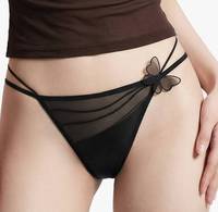 Culotte sexy taille basse pour femme en satin et résille, avec nœud décoratif et découpes, douce, agréable pour la peau, séchage rapide et respirante