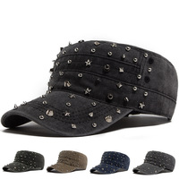 Gorra de béisbol unisex de algodón lavado con remaches y visera plana para exteriores