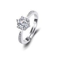 Bague Classique Réglable à Six Griffes Ouvertes en Moissanite pour Femme, Design Inspiré des Étoiles, Bijoux Fins de Luxe Européens et Américains