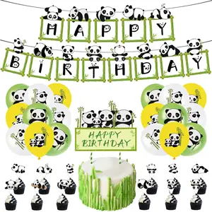 Hiparty-Suministros de fiesta de cumpleaños para niños, conjunto de globos decorativos con temática de Panda bonito