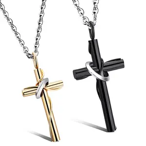 Unique Couple Stainless Steel Usb Flash Disk Gold Plated Cross Jewelry Necklace