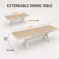 Ensemble de salle à manger d'extérieur pour 8 à 10 personnes, table de patio extensible en aluminium avec plateau en WPC et chaises en corde KD, imperméable, antirouille, certifié CE