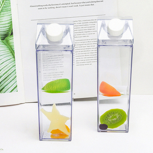 2022 New 500ml BPA Free Plastic Square Transparent Milk Cartoon Sports Kids Water Cup Transparent Acrylic Water Bottle