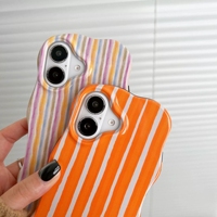 Coque de téléphone 2-en-1 tendance à rayures brillantes pour iPhone 13 14 15 16 Pro Max 17 – Bords ondulés, design personnalisé, coque arrière rigide et fine