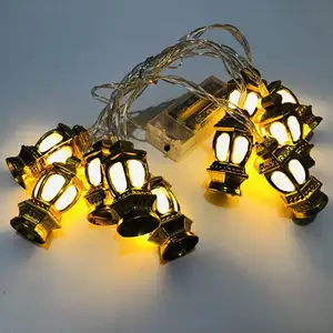 10led New Muslim Ramadan LED Kunststoff Goldene Öllampe Laterne Dekorative Lichterkette Indien Eid al-Fitr Laterne