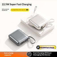Mini batterie externe double port au lithium polymère 10 000/20 000 mAh 22,5 W à charge rapide avec cordon portable pour extérieur