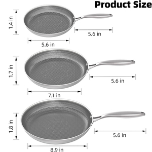 Ensemble de poêles à frire en acier inoxydable de haute qualité, design nid d'abeille, compatible gaz et induction, ensemble de 4 poêles à frire en acier inoxydable triple couche - Product Image 2