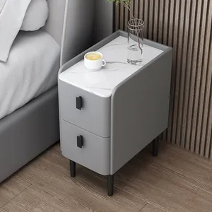 French Wireless Charging USB Port Built in Vintage Bed and Big Charger Night Stand with 1/2 Drawer