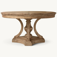 Table à manger en chêne américain de style RH, table ronde sur mesure fabriquée par des artisans, base étagée de luxe en bois noble