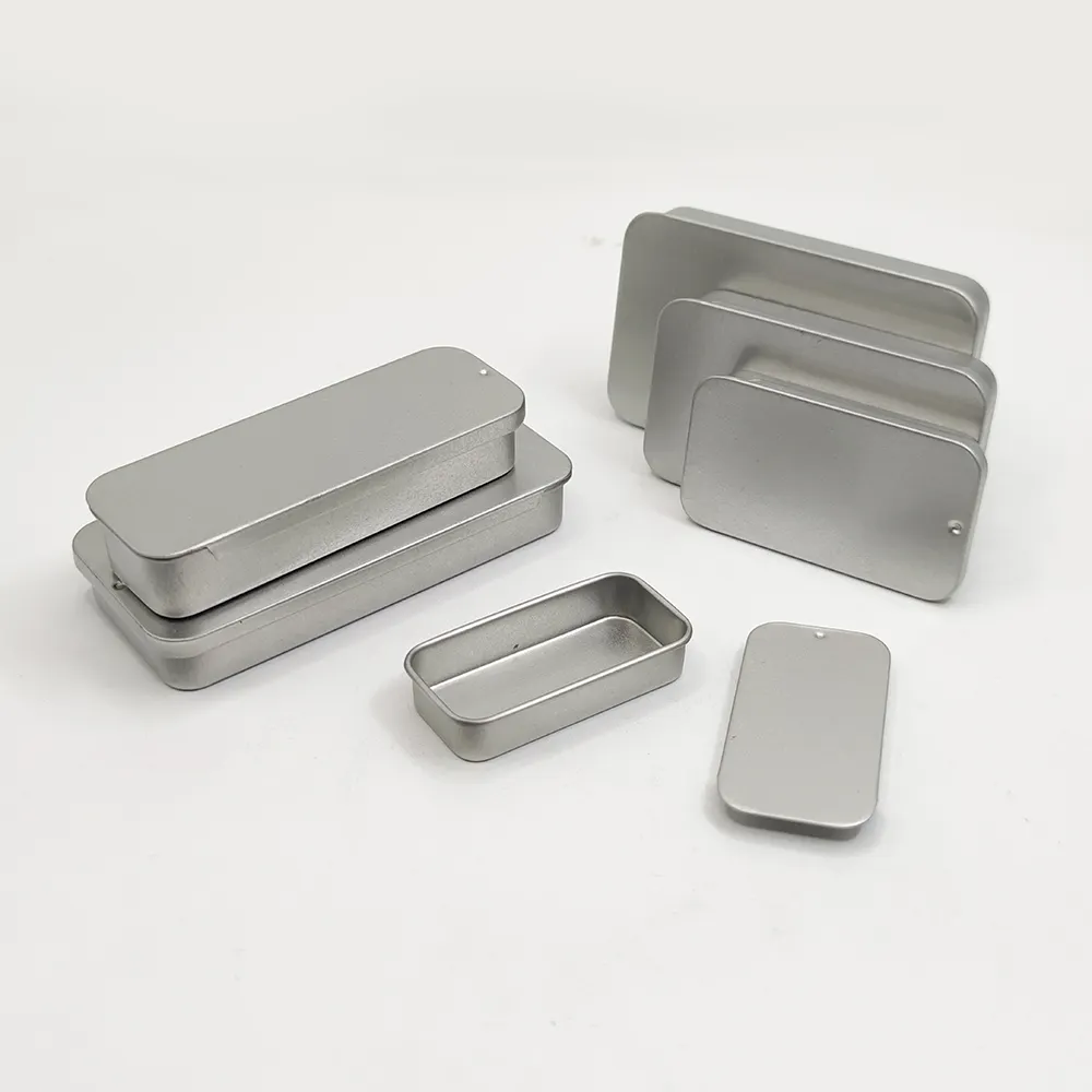 Harga grosir logam kemasan kotak kaleng untuk hadiah persegi panjang kemasan laci geser wadah kaleng untuk makanan