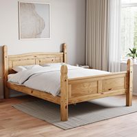 Inweto 190x135 Design classique Pieds épais Lattes renforcées Lit double en bois de pin massif Cadre de lit haut de gamme pour chambre à coucher