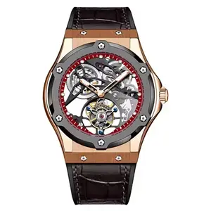 High End Stainless Steel Case Skeleton Tourbillon Movement Men's Waterproof With Moissanite Diamond Mechanical Watches