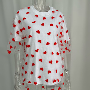 King Mcgreen Star été maille T-<span class=keywords><strong>shirt</strong></span> femmes à manches courtes coeur Tulle haut t-shirts décontracté ample coton <span class=keywords><strong>Chic</strong></span> deux pièces T-<span class=keywords><strong>Shirt</strong></span> - Product Image 3
