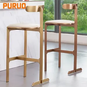 Light luxury PU leather stainless steel bar counter table Golden high chair