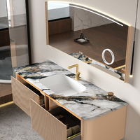 Ensemble de meuble-lavabo en aluminium avec vasque en céramique, miroir intelligent et meuble moderne en marbre pour appartement, garantie 5 ans