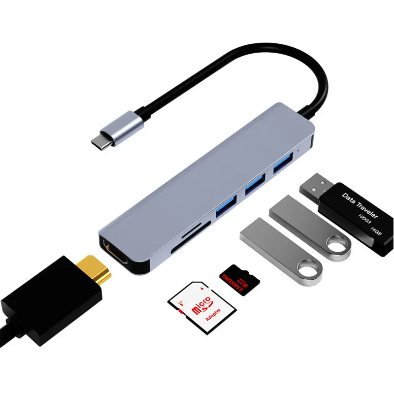 6 trong 1 6 cổng Docking Station USB Bộ chuyển đổi cáp USB Hub nhôm