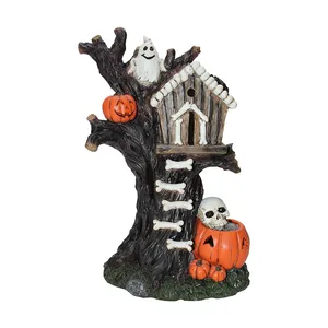 Halloween Village Fantôme Arbre Figurine Résine Arbre Hanté Maison Collection Accessoires avec fantôme citrouille crâne