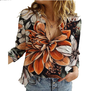 Camicia dipinta a mano camicia di cotone e <span class=keywords><strong>lino</strong></span> con camicie abbottonate Plus Size - Product Image 2