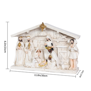 Crèches de Noël 9 pièces peintes à la main, thème religieux, en résine écologique avec lumières LED - Product Image 4