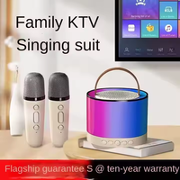 Mini Boombox, enceinte Bluetooth, lumière ambiante LED, enceinte karaoké pour enfants avec double microphone, mini caisson de basses