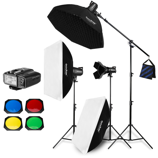 900W Godox SK300 II 3x 300W Photo Studio Flash Lighting,Softbox, Studio Boom Arm Top Light Stand