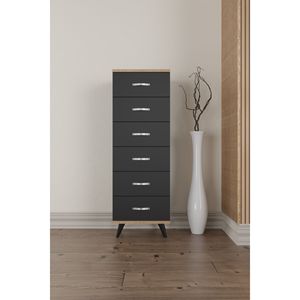 Commode de chevet moderne européenne à 6 tiroirs Belinda, élégante, en MDF et chêne, organisateur de rangement pour chambre à coucher, style design français - Product Image 2