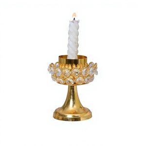 Handmade Gold Candlestick <b>Holder</b> with <b>Crystal</b> for Wedding Home Decor Tea Light - Product Image 1