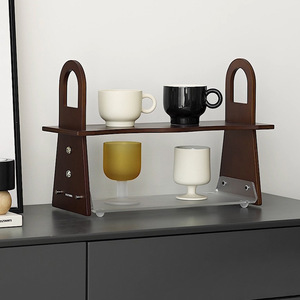 Estante de almacenamiento de escritorio WOZOOM, organizador multifuncional de madera para escritorio, estante para rincón de café, color marrón retro - Product Image 2
