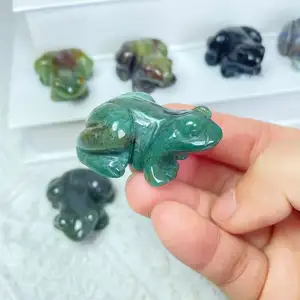 Figuras de animales tallados de cristal Natural para decoración del hogar, Mini figuritas de cristal tallado de rana, venta al por mayor