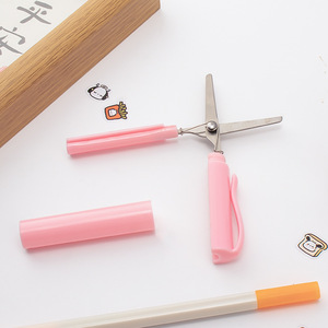 Pen Style Scissors Mini Folding Student Art Paper Cutting Tool Pink Stainless Steel 11.4cm Length For School Craft Use - Product Image 1