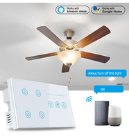 Interruptores de Luz de Panel de Vidrio con Control Remoto WiFi Tuya Smart Life, Dispositivos de Automatización del Hogar Inteligente, Interruptor Táctil Inteligente para Ventilador de Techo