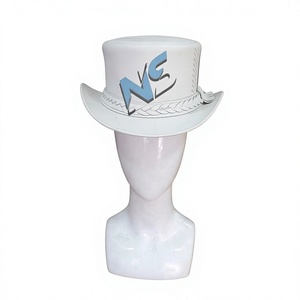Chapeau de cowboy en cuir blanc fait main, style western, avec bandeau tressé, style rocker classique, unisexe, pour toutes les saisons, chapeau de fête - Product Image 1