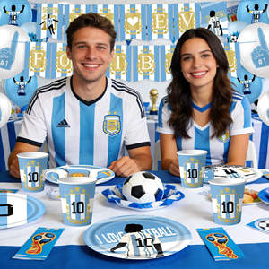 Nouvelles décorations de fête de l'équipe nationale d'Argentine, ensemble de vaisselle pour les Jeux mondiaux Messi avec assiettes en papier, gobelets, bannières pour fête de football - Product Image 3