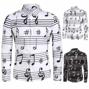 Nuovo Stampato Note Musicali Camicie Più Il Formato Traspirante Dailywear Tuxedo Shirt - Product Image 6