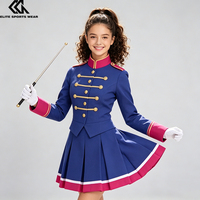 Tenues de majorettes de fanfare bleu roi, uniformes de majorettes, costumes de spectacle de danse et d'arts de la scène, robes, conception gratuite