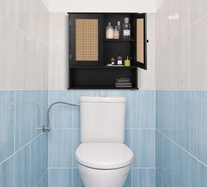 Bathroom Medicine Cabinet Wall Mounted Black Rattan <strong>Storage</strong> Cabinet Towel Cabinet for Bathroom <strong>Storage</strong> <strong>Over</strong> <strong>the</strong> <strong>Toilet</strong> - Product Image 4