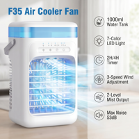 Kipas Pendingin Udara dan Humidifier 2 in 1 Mini Pribadi dengan Pengatur Waktu, Pendingin Udara dengan Es dan Air untuk Kamar Tidur, Kantor, Rumah
