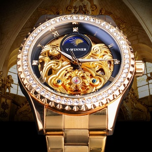 Montre mécanique de luxe pour homme personnalisée avec cadran en diamant, vintage, automatique, roue solaire, bracelet en acier inoxydable, design ajouré - Product Image 4