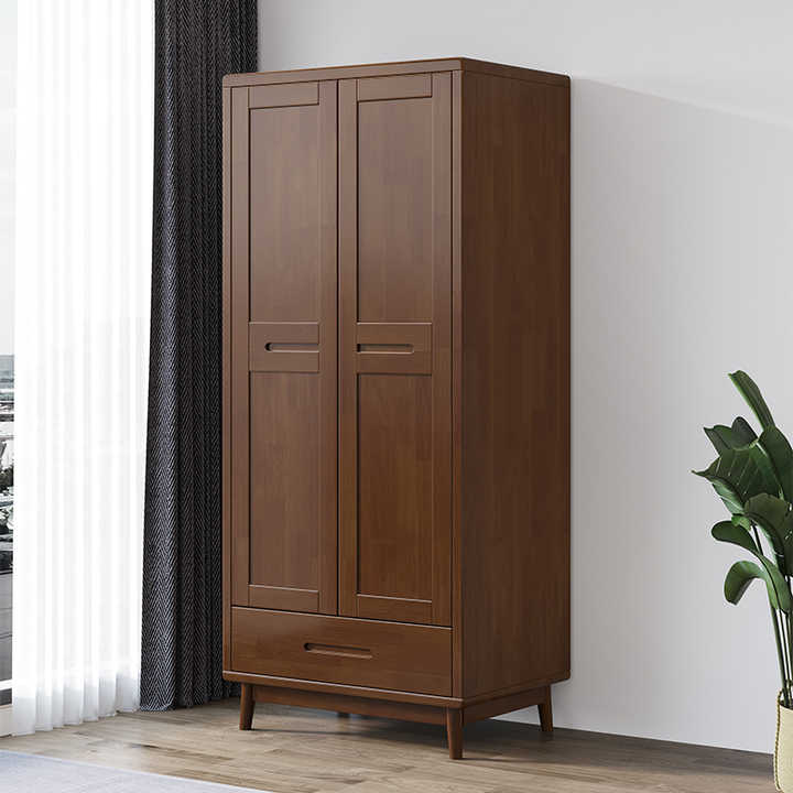 Nordic Modern Solid Wood Rattan wardrobe with Glass Door Simple Closet