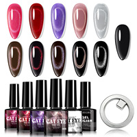 Ensemble de vernis à ongles gel effet œil de chat 5 couleurs, aimant annulaire noir pour manucure, outils de manucure, logo personnalisé, marque privée, vente en gros