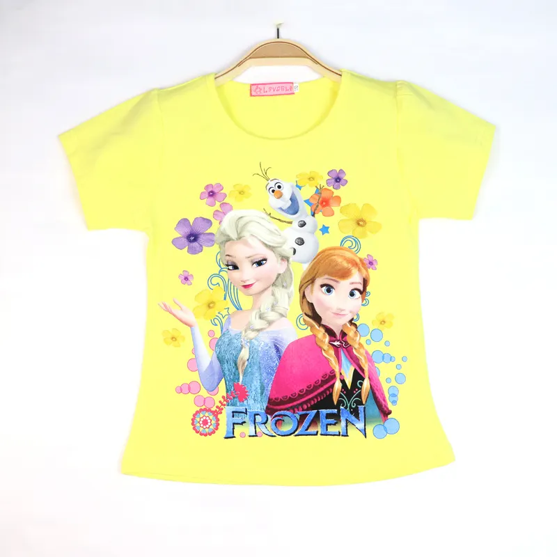 Camiseta de manga curta feminina, alta qualidade, bebê, menina, traje de festa de aniversário, camisa princesa, verão, anna elsa, 100% algodão