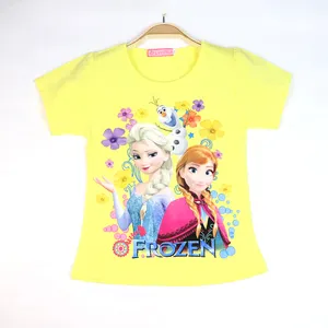 High quality Baby Girl T Shirt Girl Short Sleeve Kids Birthday Party Costume GirlsT-shirt Princess Summer Anna Elsa 100% cotton