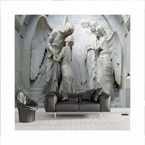 Intérieur moderne Décoration murale de salon Statues d'ange en pierre sculptées à la main Sculpture en marbre Ange mural