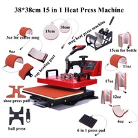 Máquina de Prensa de Calor Eléctrica 15 en 1, Combo de Sublimación con Pantalla Digital para Camisetas/Tazas/Gorras, Tamaño de Impresión 38x38CM, Semi-Automática