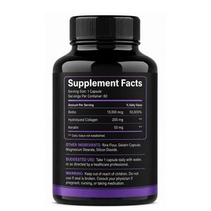 Cápsulas de Biotina, Queratina y Colágeno de Marca Privada, Cápsulas de Biotina para Cabello, Piel y Uñas, Vitaminas, Suplementos de Biotina, 60 Cápsulas - Product Image 2
