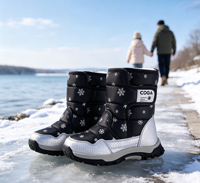 Bottes de neige décontractées imperméables et thermiques pour enfants, doublure épaisse et chaude, mi-mollet, imprimé flocon de neige, chaussures d'hiver pour garçons et filles